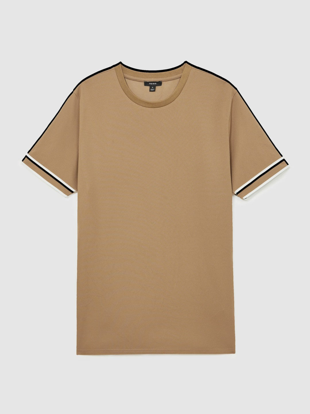 Textured Crew-Neck Tipped T-Shirt in Camel Brown Men | Reiss