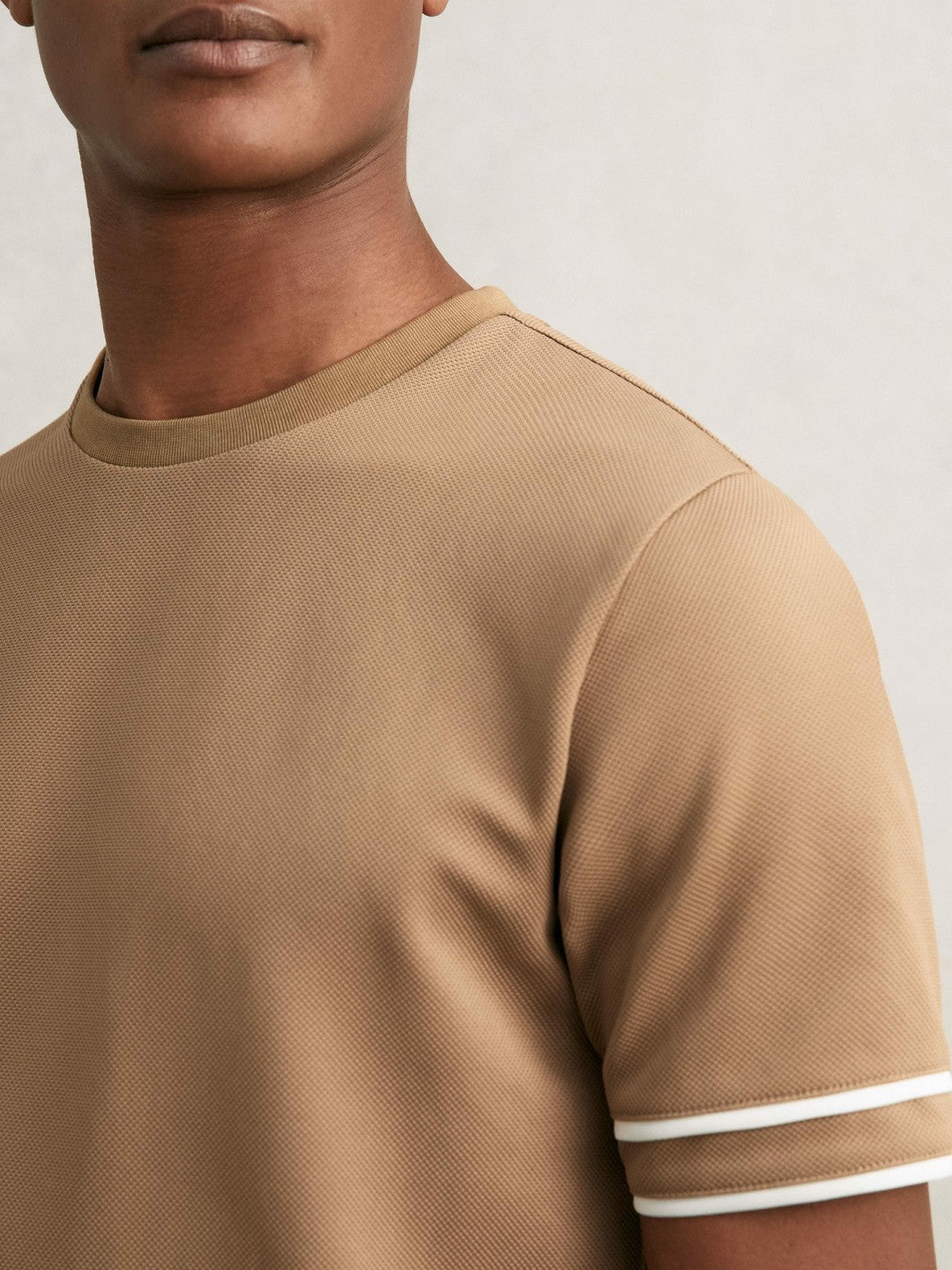 Textured Crew-Neck Tipped T-Shirt in Camel Brown Men | Reiss
