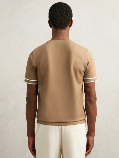 Textured Crew-Neck Tipped T-Shirt in Camel Brown Men | Reiss