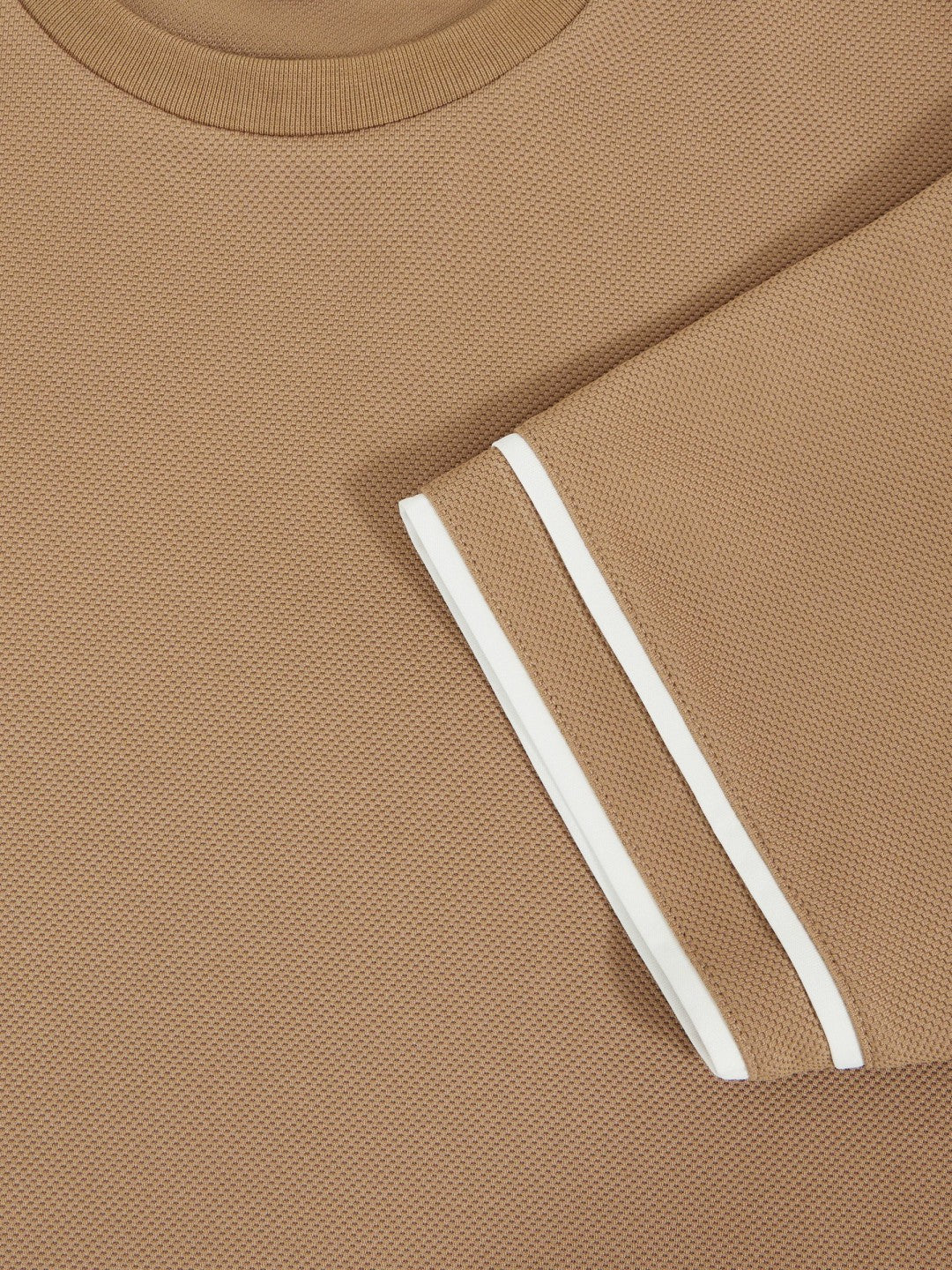 Textured Crew-Neck Tipped T-Shirt in Camel Brown Men | Reiss