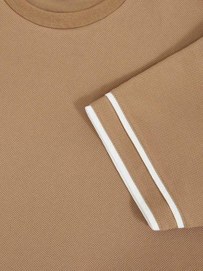 Textured Crew-Neck Tipped T-Shirt in Camel Brown Men | Reiss