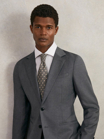 Wool-Silk Floral-Medallion Tie in Grey Men | Reiss