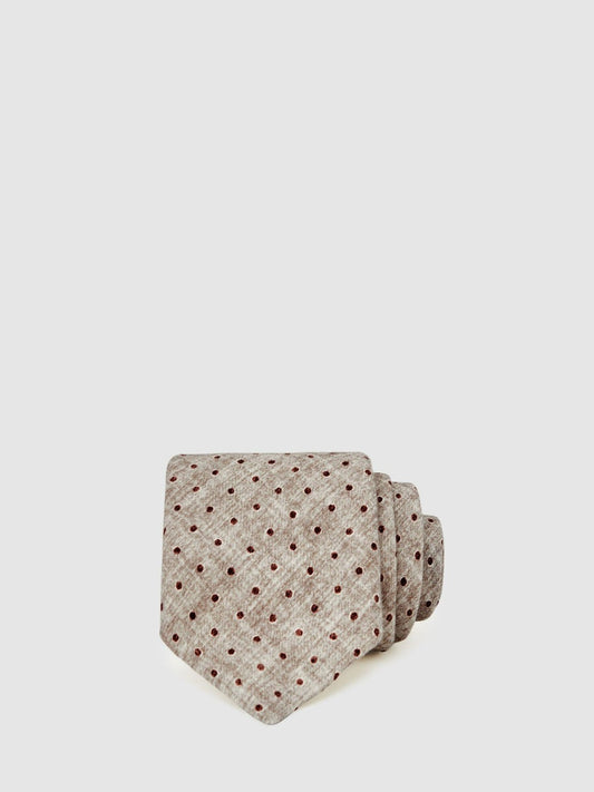 Wool-Cotton Polka-Dot Tie in Grey Melange Men | Reiss