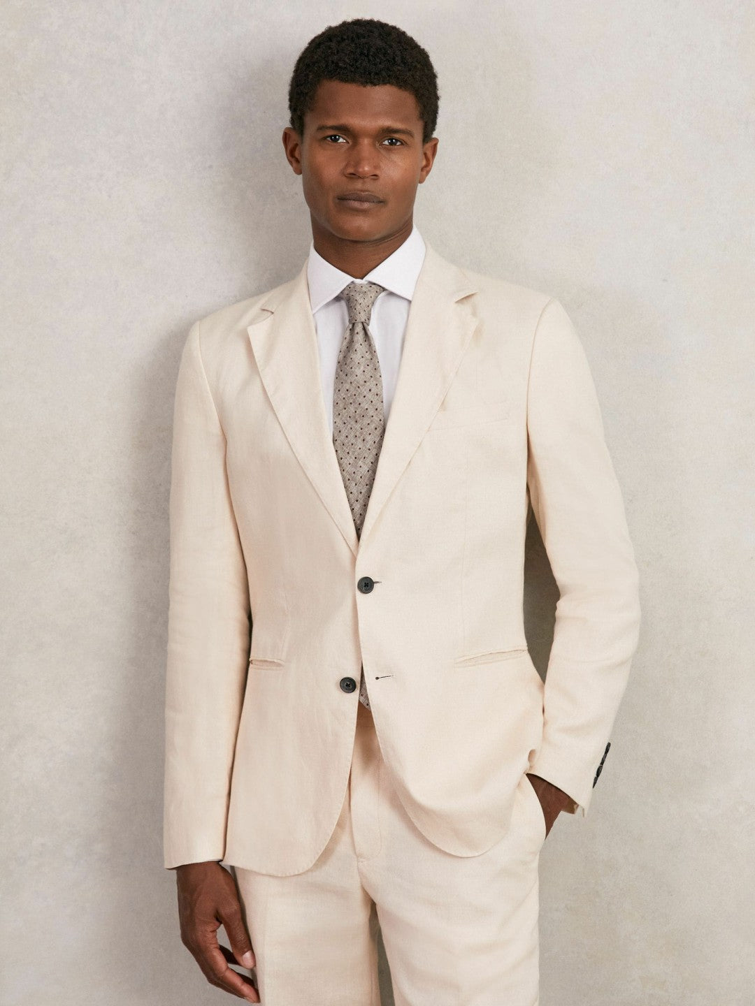 Wool-Cotton Polka-Dot Tie in Grey Melange Men | Reiss