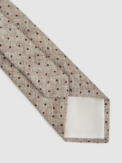 Wool-Cotton Polka-Dot Tie in Grey Melange Men | Reiss