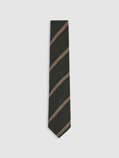 Wool-Silk Striped Tie in Forest Green Men | Reiss