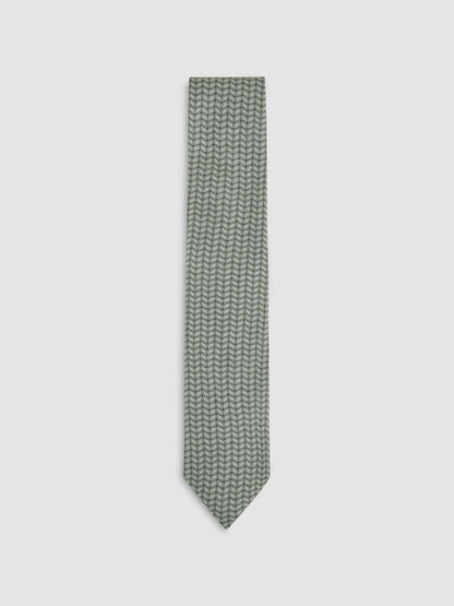 Silk Geometric-Chain Print Tie in Sage Men | Reiss