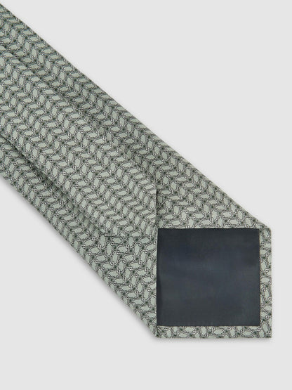 Silk Geometric-Chain Print Tie in Sage Men | Reiss