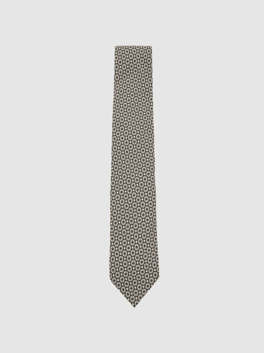 Silk Geometric-Print Tie in Chocolate Brown Multi Men | Reiss
