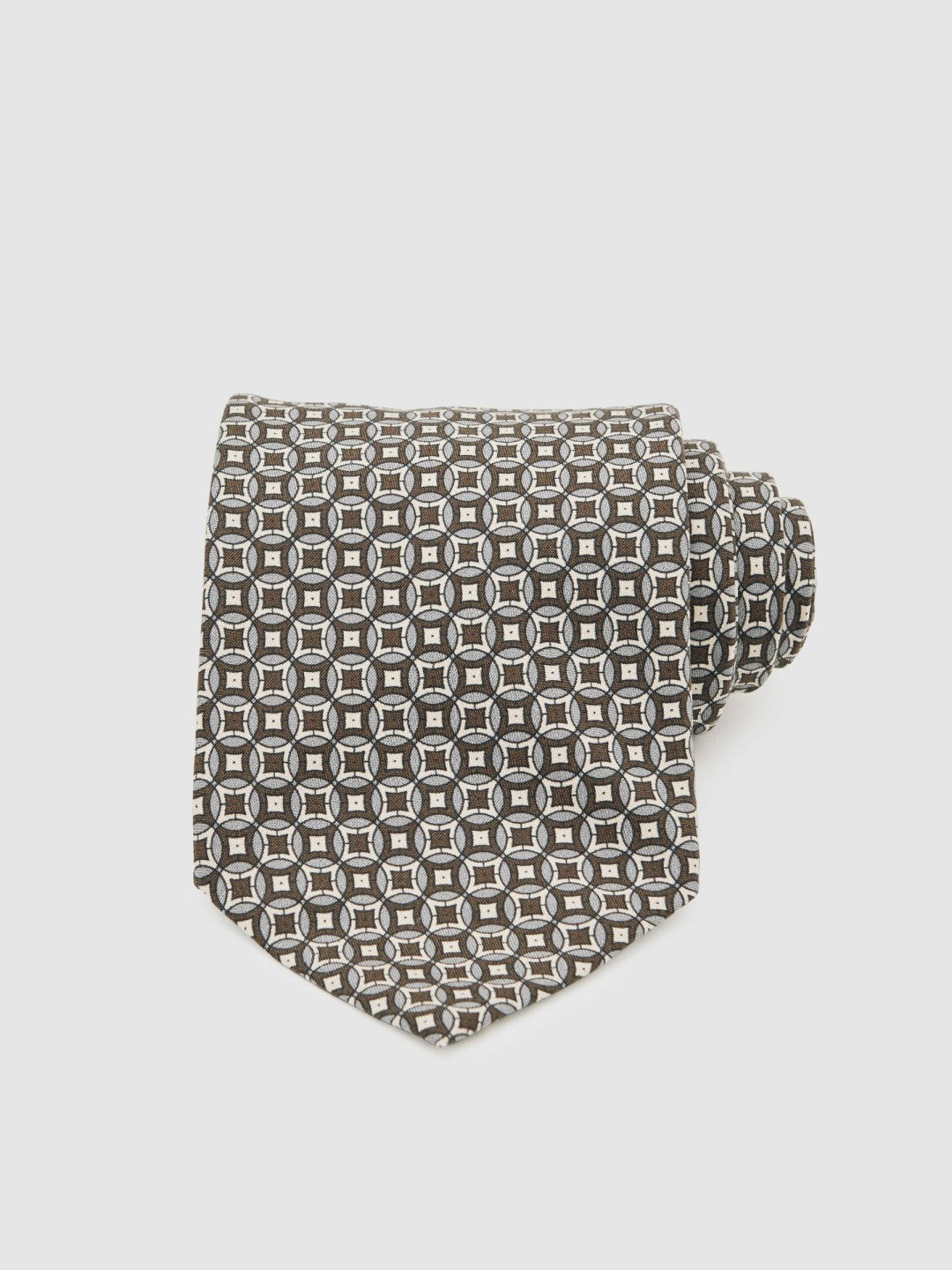 Silk Geometric-Print Tie in Chocolate Brown Multi Men | Reiss