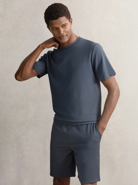 Textured Crew-Neck T-Shirt in Airforce Blue Men | Reiss