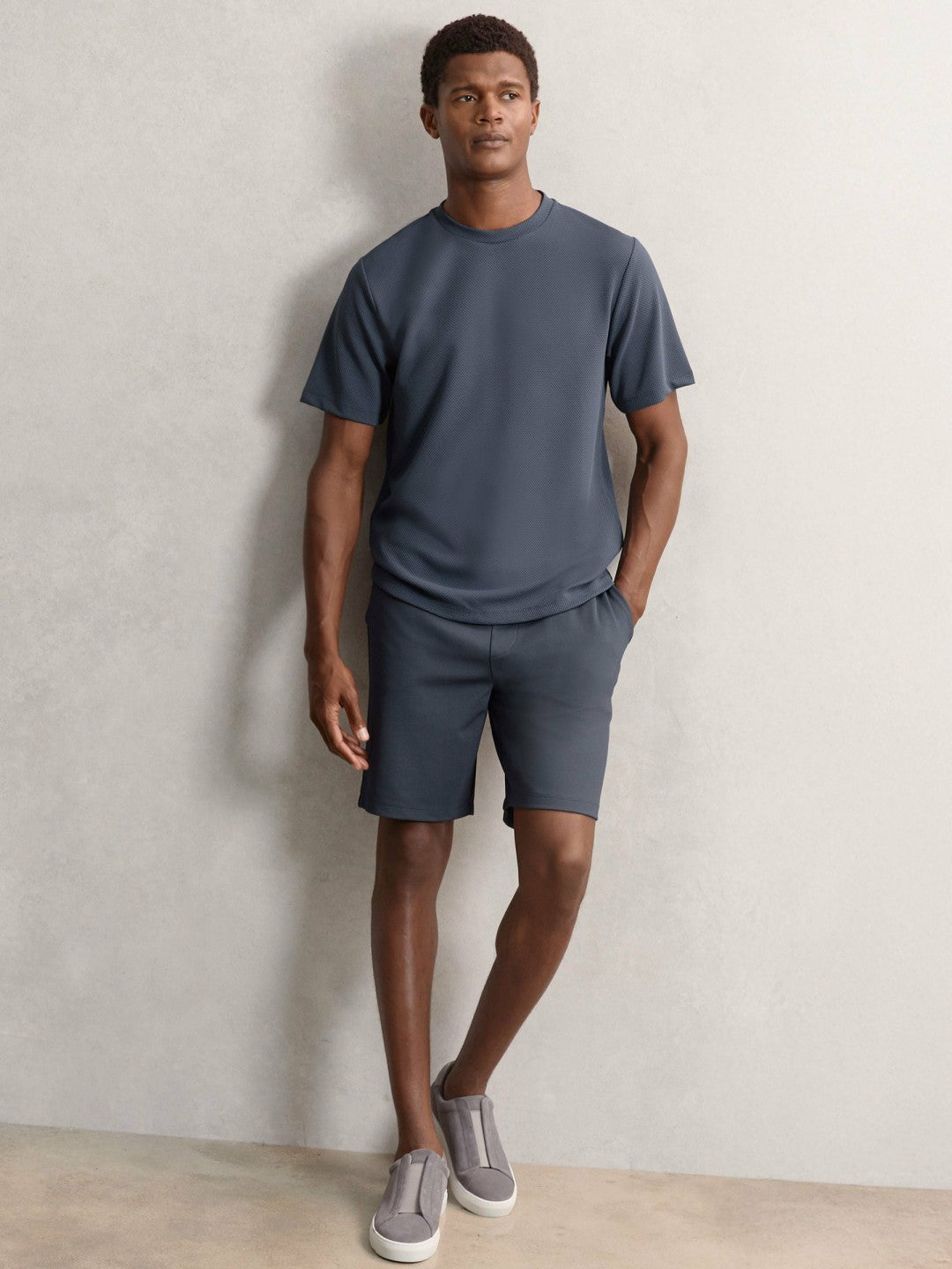 Textured Crew-Neck T-Shirt in Airforce Blue Men | Reiss