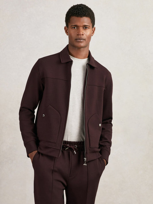 Interlock Zip Through Overshirt in Cherry Red Men | Reiss