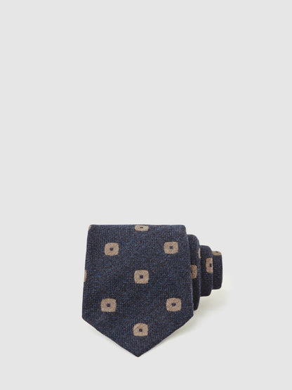 Silk-Wool Square-Medallion Tie in Navy Men | Reiss