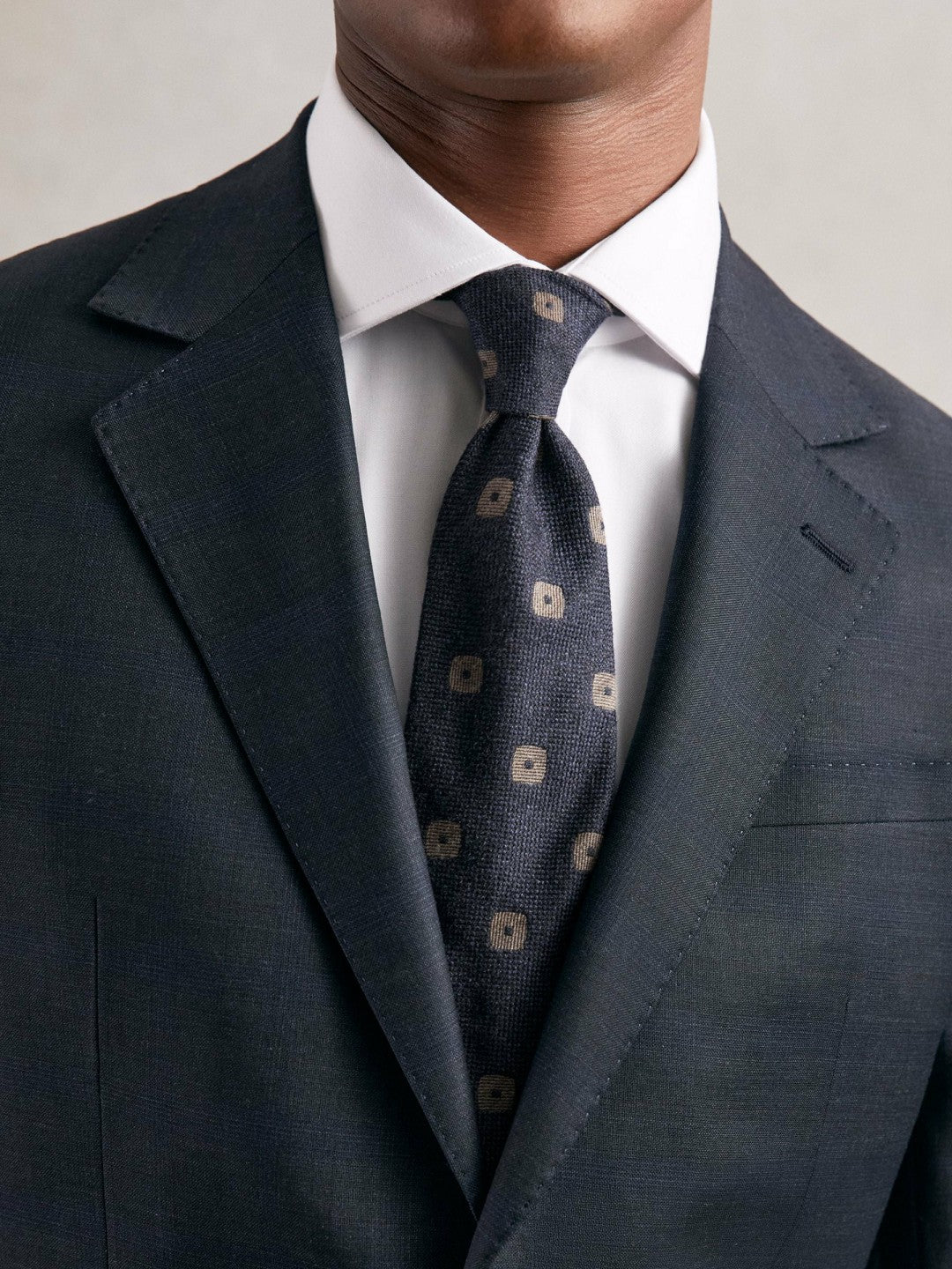 Silk-Wool Square-Medallion Tie in Navy Men | Reiss