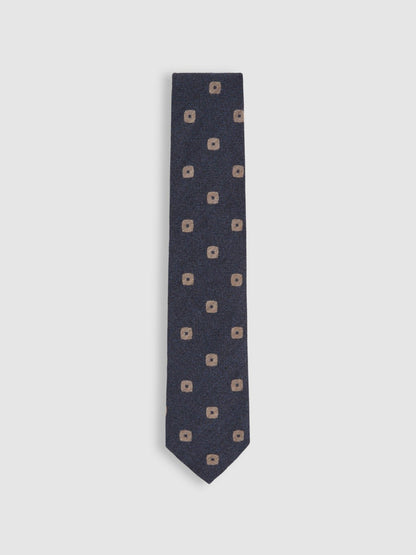 Silk-Wool Square-Medallion Tie in Navy Men | Reiss
