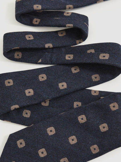 Silk-Wool Square-Medallion Tie in Navy Men | Reiss