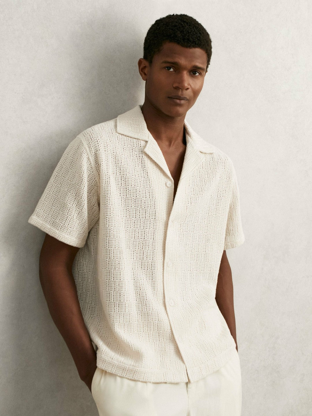 Cotton-Blend Crochet Shirt in Off White Men | Reiss