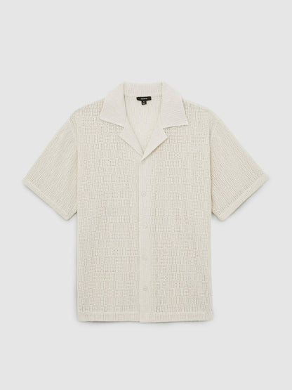 Cotton-Blend Crochet Shirt in Off White Men | Reiss