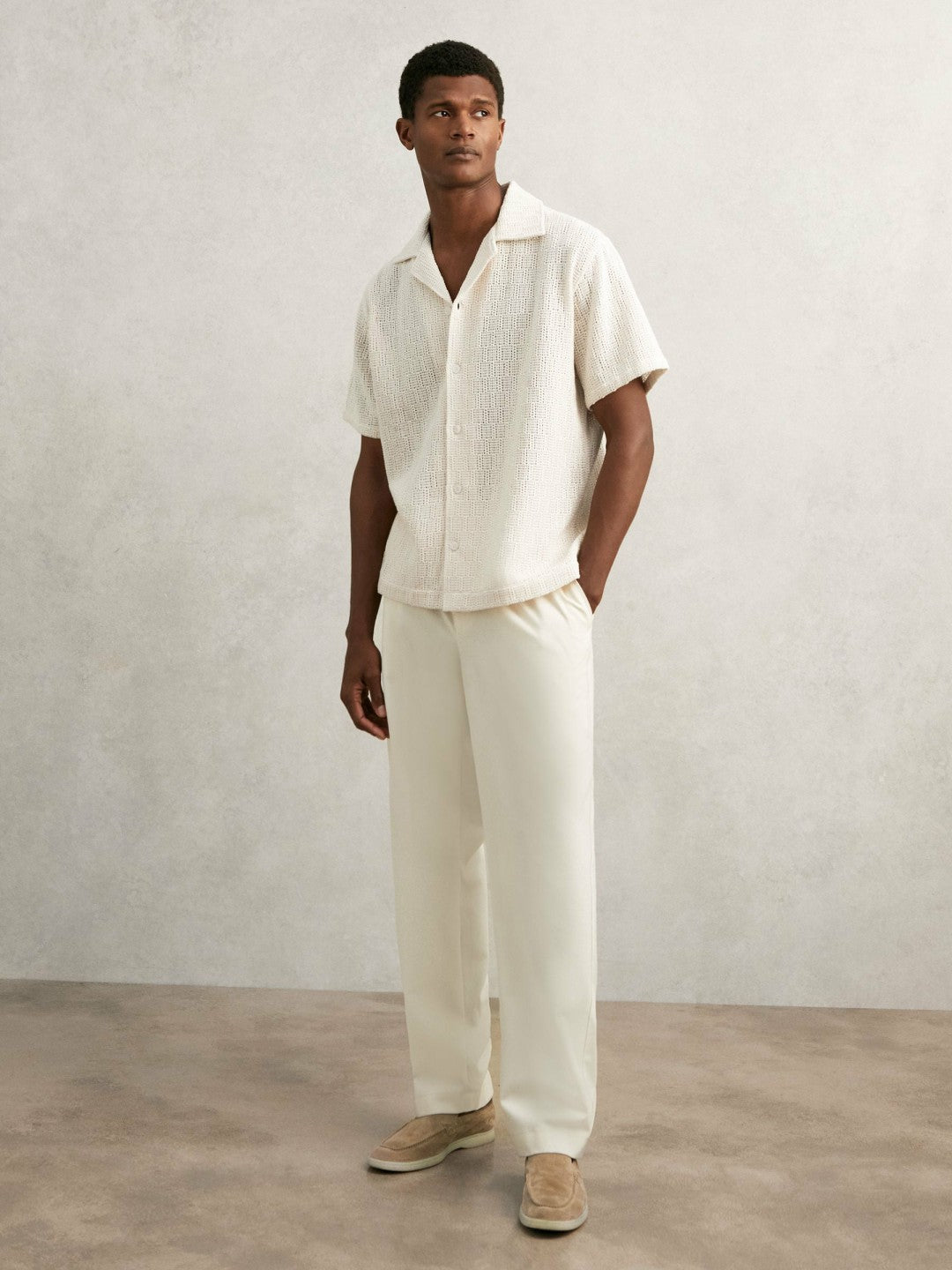 Cotton-Blend Crochet Shirt in Off White Men | Reiss