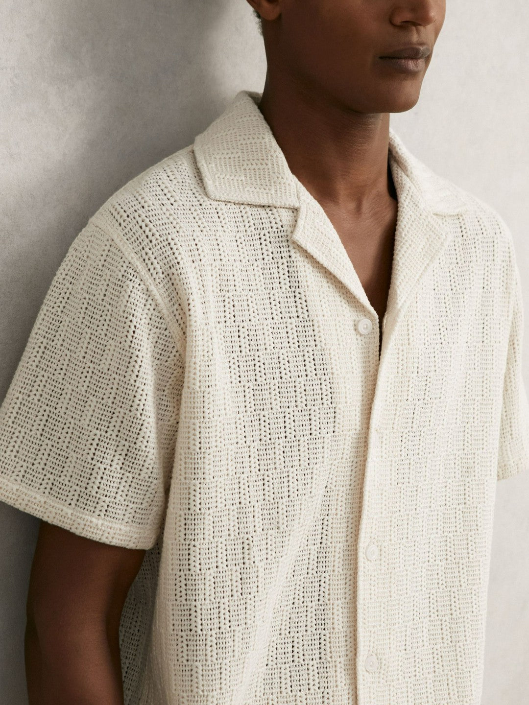 Cotton-Blend Crochet Shirt in Off White Men | Reiss