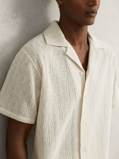 Cotton-Blend Crochet Shirt in Off White Men | Reiss