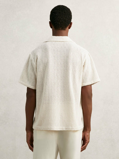 Cotton-Blend Crochet Shirt in Off White Men | Reiss