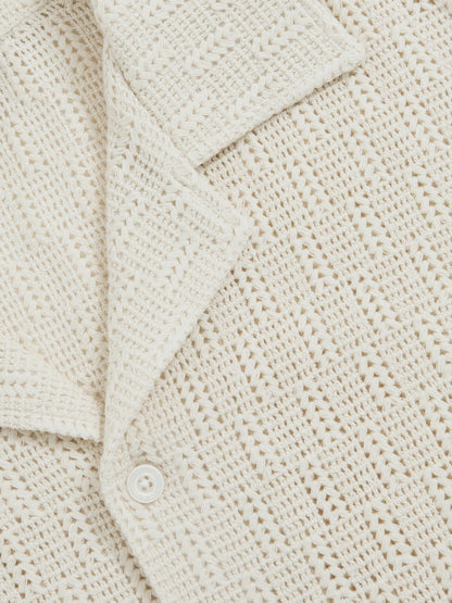 Cotton-Blend Crochet Shirt in Off White Men | Reiss