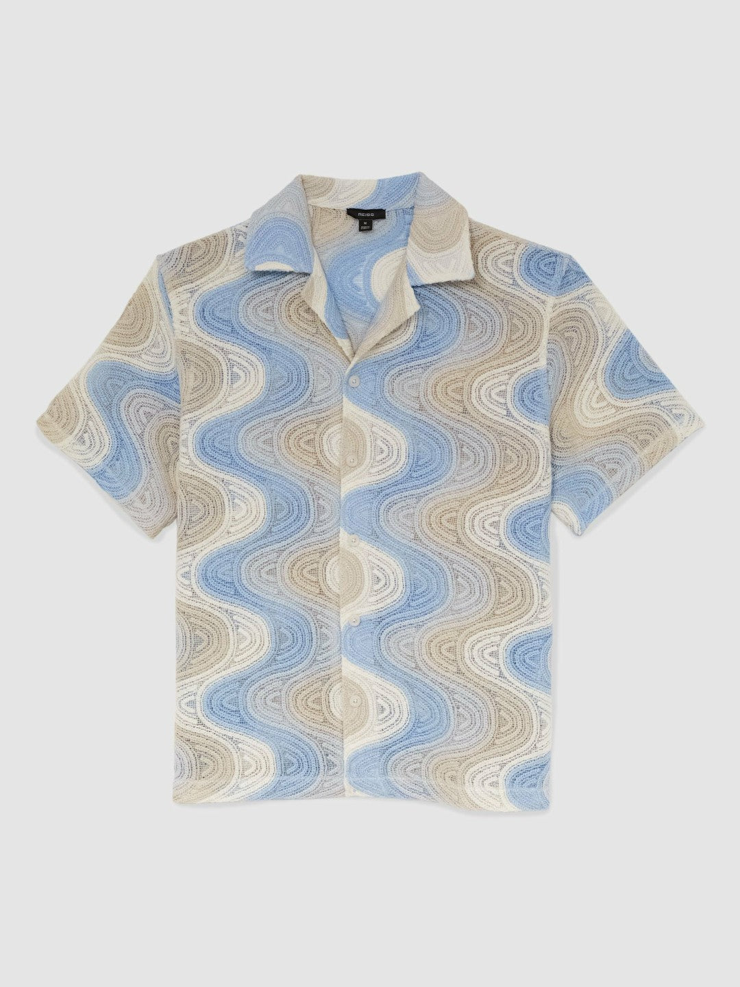 Wave Crochet Cuban Collar Shirt in Blue Multi Men | Reiss
