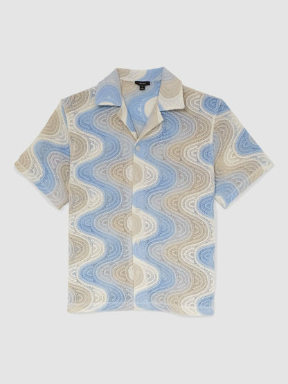 Wave Crochet Cuban Collar Shirt in Blue Multi Men | Reiss