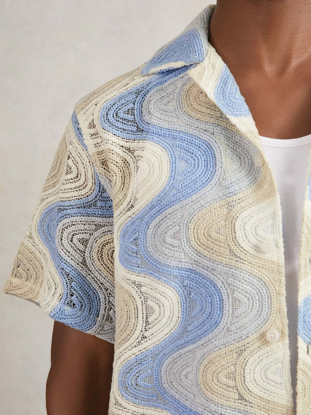 Wave Crochet Cuban Collar Shirt in Blue Multi Men | Reiss