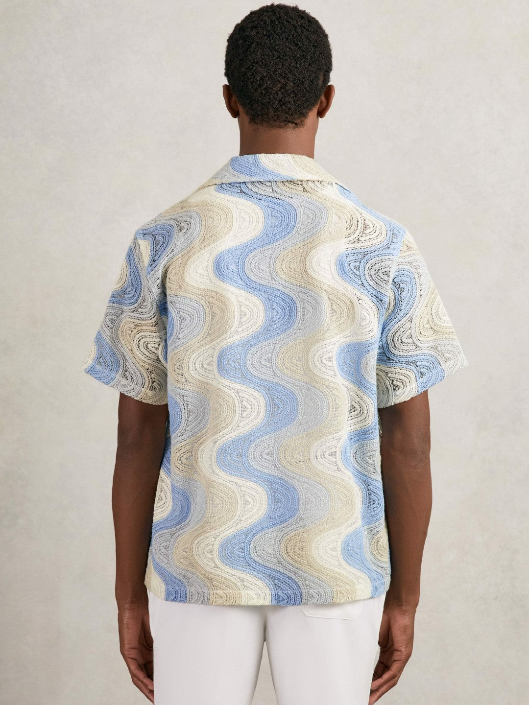Wave Crochet Cuban Collar Shirt in Blue Multi Men | Reiss