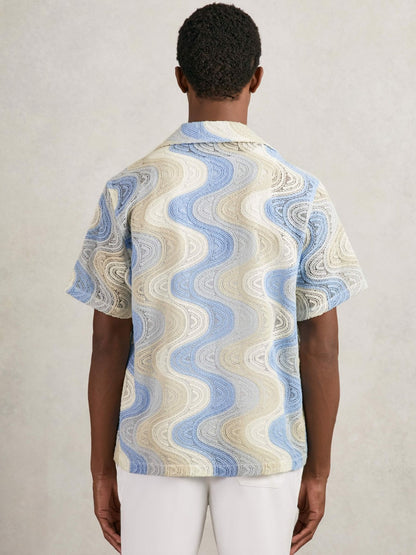 Wave Crochet Cuban Collar Shirt in Blue Multi Men | Reiss