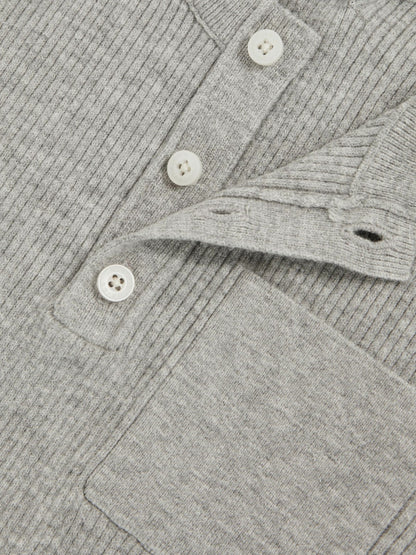 13-14 yrs Cotton-Blend Rib-Knit Henley Top in Mid Grey Melange Children & Baby | Reiss