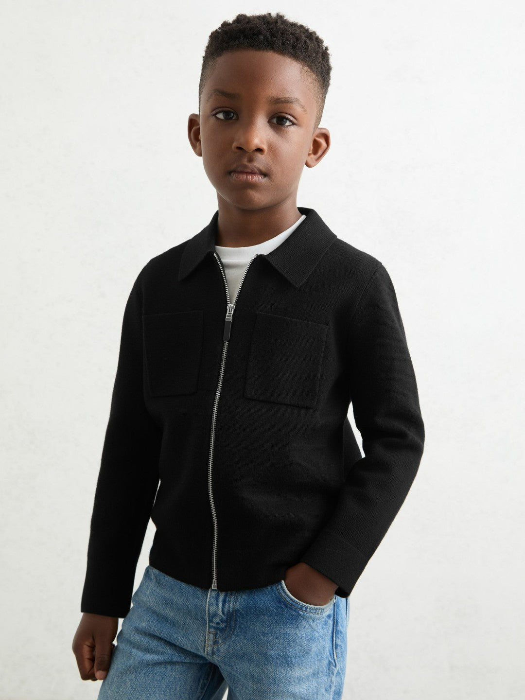 13-14 yrs Knitted Zip-Through Cardigan in Black Children & Baby | Reiss
