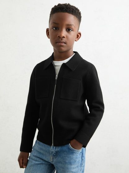 13-14 yrs Knitted Zip-Through Cardigan in Black Children & Baby | Reiss
