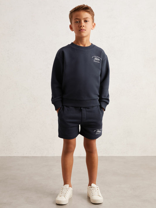 3-9 yrs Cotton Blend Motor Cars Sweat Shorts in Washed Blue Children & Baby | Reiss