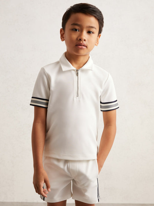 9-13 yrs Textured Half Zip Polo Shirt in White Children & Baby | Reiss