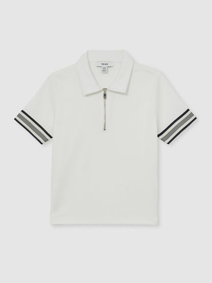 9-13 yrs Textured Half Zip Polo Shirt in White Children & Baby | Reiss