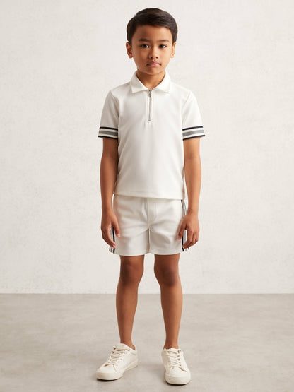 9-13 yrs Textured Half Zip Polo Shirt in White Children & Baby | Reiss