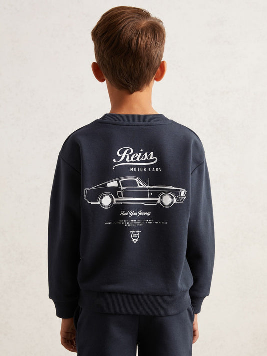 9-13 yrs Cotton Blend Motor Cars Sweatshirt in Washed Blue Children & Baby | Reiss