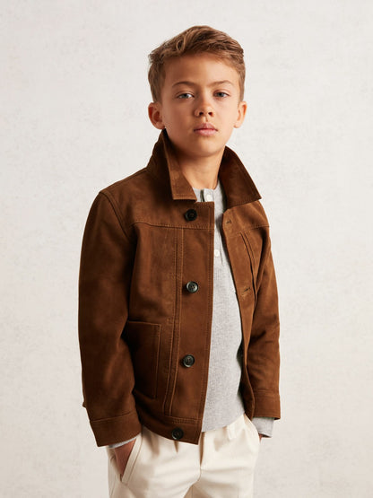 13-14 yrs Suede Worker Jacket in Tobacco Brown Children & Baby | Reiss