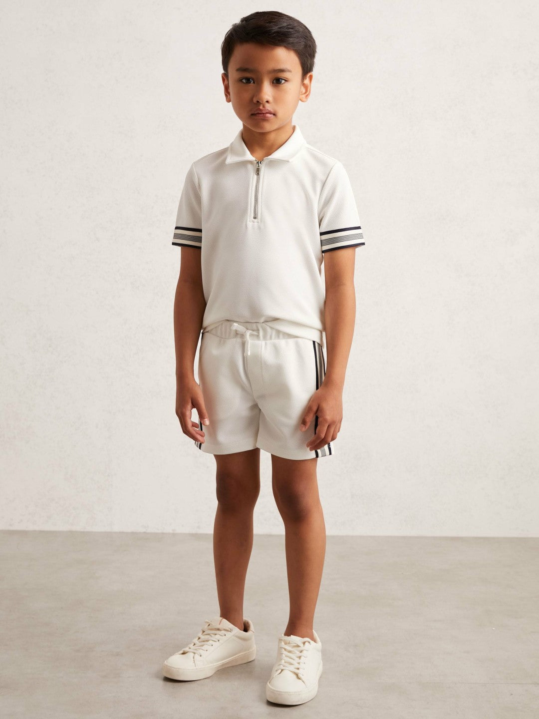 9-13 yrs Side Stripe Textured Shorts in White Children & Baby | Reiss