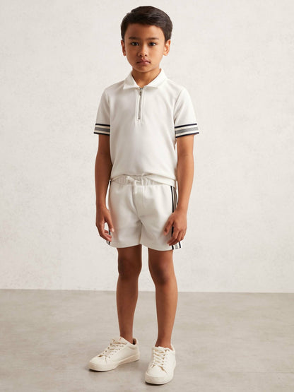 9-13 yrs Side Stripe Textured Shorts in White Children & Baby | Reiss
