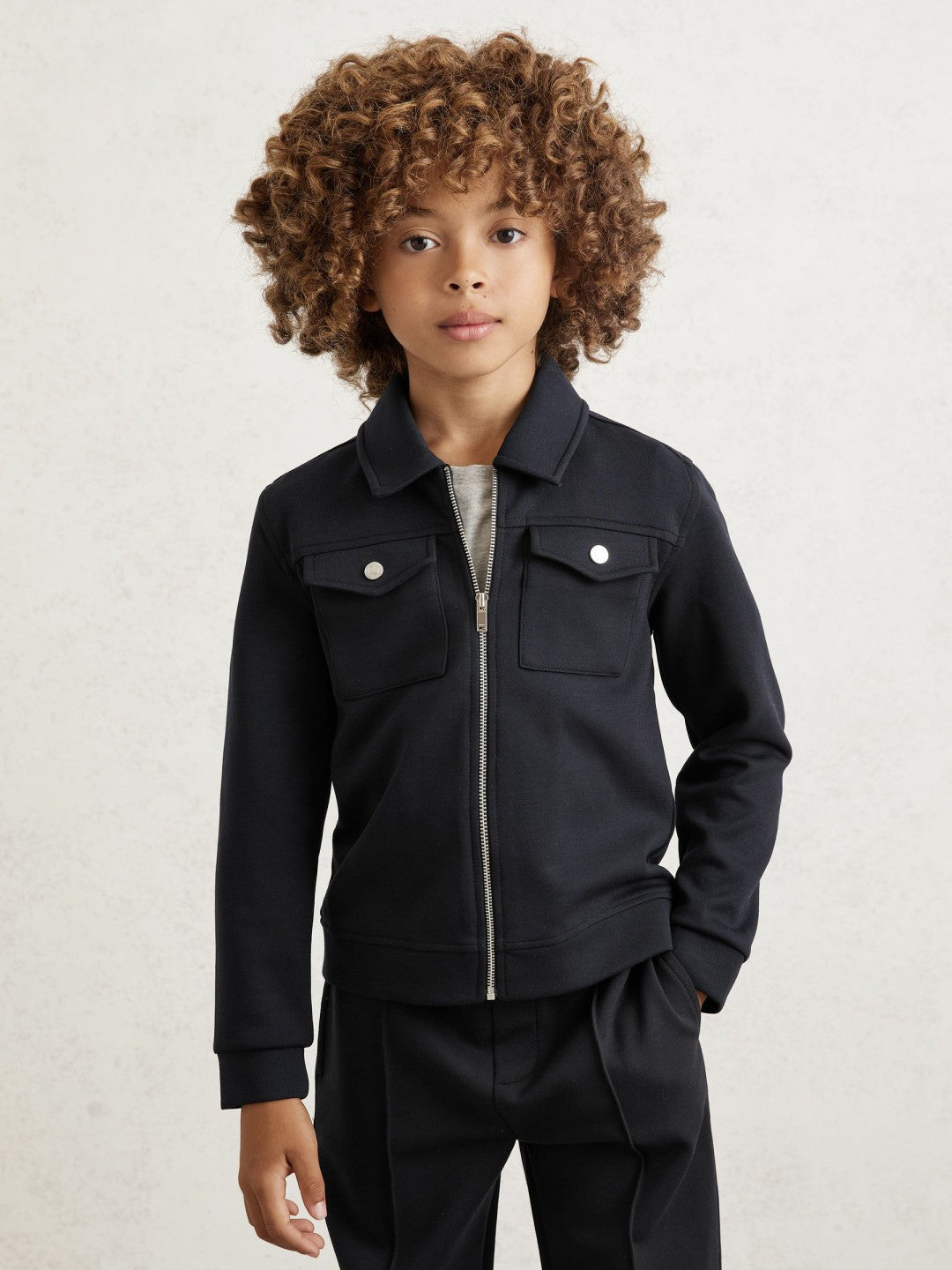 3-9 yrs Interlock Zip Through Overshirt in Navy Blue Children & Baby | Reiss