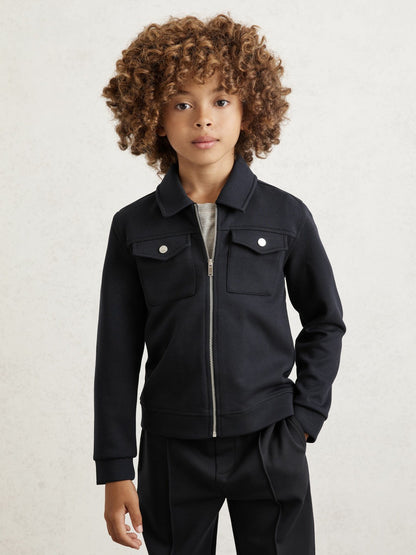 3-9 yrs Interlock Zip Through Overshirt in Navy Blue Children & Baby | Reiss
