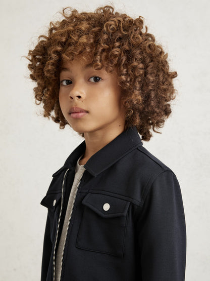 3-9 yrs Interlock Zip Through Overshirt in Navy Blue Children & Baby | Reiss