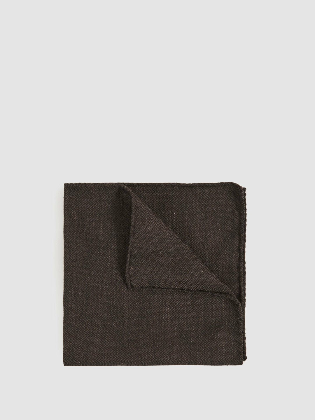 Silk Blend Herringbone Pocket Square in Chocolate Brown Men | Reiss