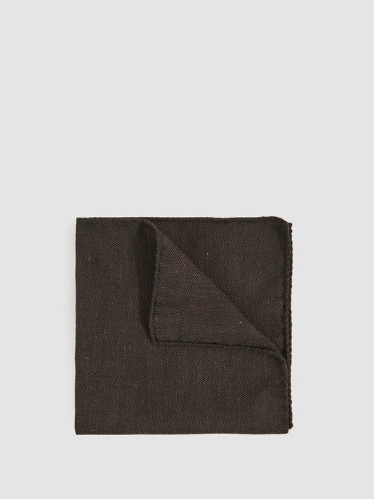 Silk Blend Herringbone Pocket Square in Chocolate Brown Men | Reiss