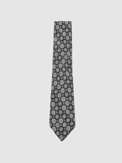 Silk Medallion Print Tie in Indigo Melange Men | Reiss